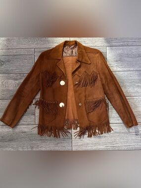 VINTAGE 70s Western Brown Suede Fringe Blazer Jacket 🤎🌵